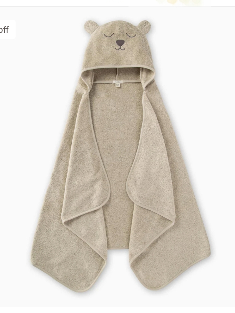 Organic Cotton Toddler Hooded Bear Towel - Beige